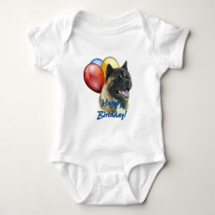 Akita Happy Birthday Balloons Baby Bodysuit