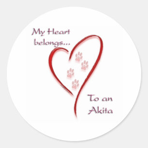 Akita Heart Belongs Classic Round Sticker
