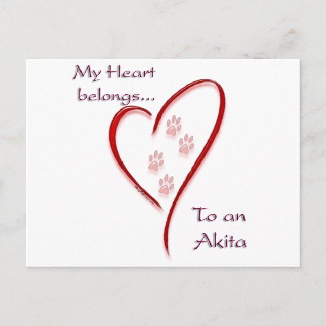 Akita Heart Belongs Postcard (Front)