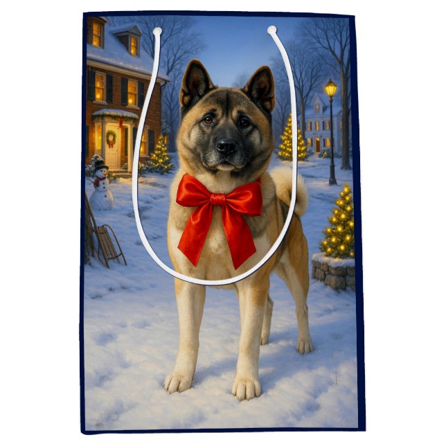 Akita Holiday  Medium Gift Bag (Front)