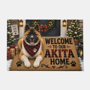 Akita Home Christmas Doormat   Holiday Dog Welcome
