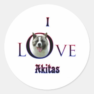 Akita I Love Classic Round Sticker
