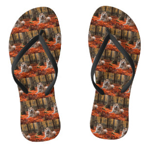 Akita in Autumn Leaves Fall Inspired Jandals
