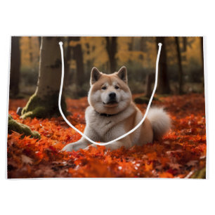 Akita in Autumn Leaves Fall Inspired Large Gift Bag