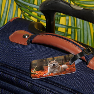 Akita in Autumn Leaves Fall Inspired Luggage Tag