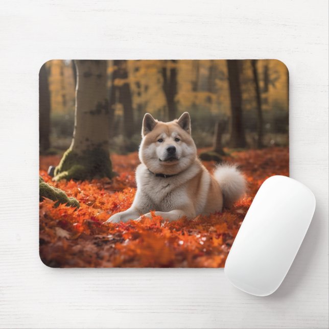 Akita in Autumn Leaves Fall Inspired Mouse Pad (With Mouse)