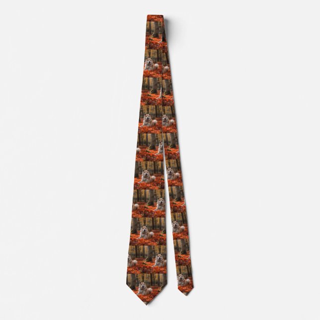 Akita in Autumn Leaves Fall Inspired Tie (Front)