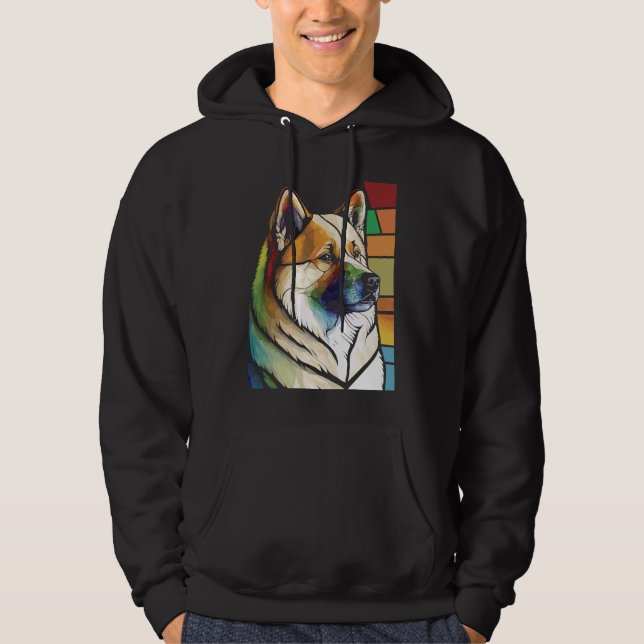 Akita Inu  Colorful Stained Glass Pop Hoodie (Front)