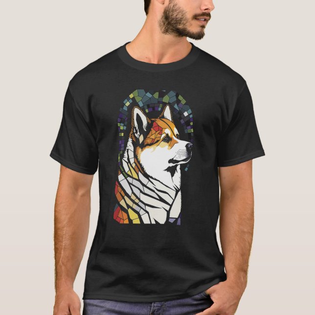 Akita Inu Colorful Stained Glass Pop T-Shirt (Front)