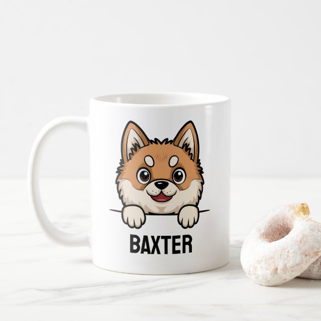 Akita Inu Custom Dog Name Cute Pet Lover Gift Coffee Mug (With Donut)