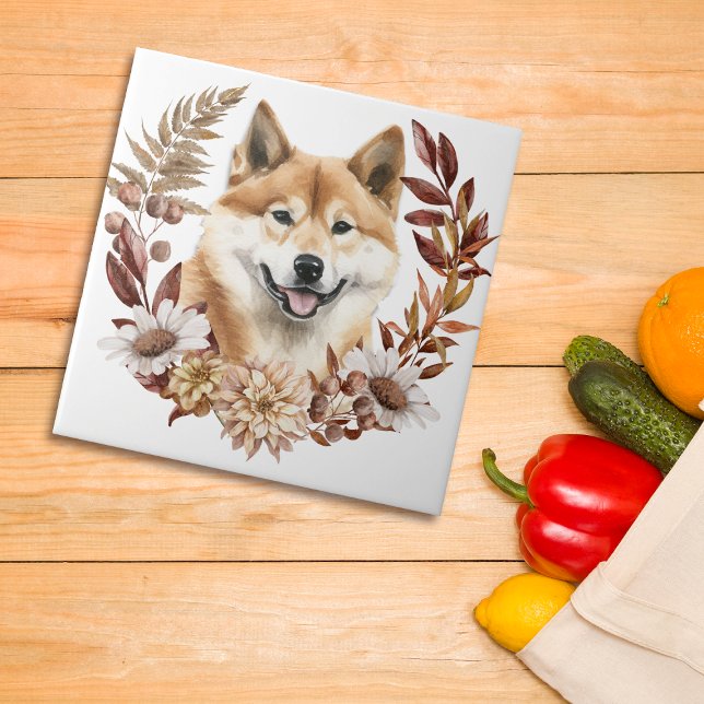 Akita Inu Dog Autumn Wreath Tile (Creator Uploaded)