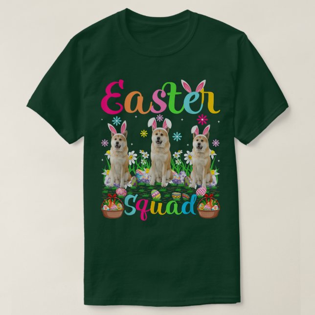 Akita Inu Dog Bunny Ear Easter Squad Akita Inu Hap T-Shirt (Design Front)