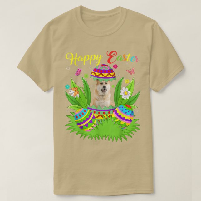 Akita Inu Dog Lover Floral Easter Egg Funny Akita  T-Shirt (Design Front)