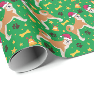 Akita Inu Dog With Santa Hat Christmas Wrapping Paper