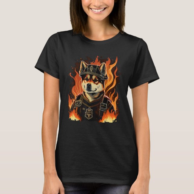 Akita Inu Fireman on Firefighter Akita Inu T-Shirt (Front)