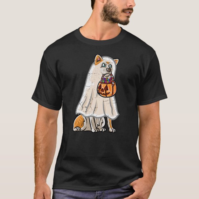 Akita Inu Happy Halloween Costume Ghost Trick or T T-Shirt (Front)