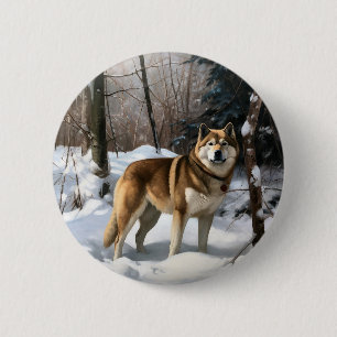 Akita Let It Snow Christmas 6 Cm Round Badge
