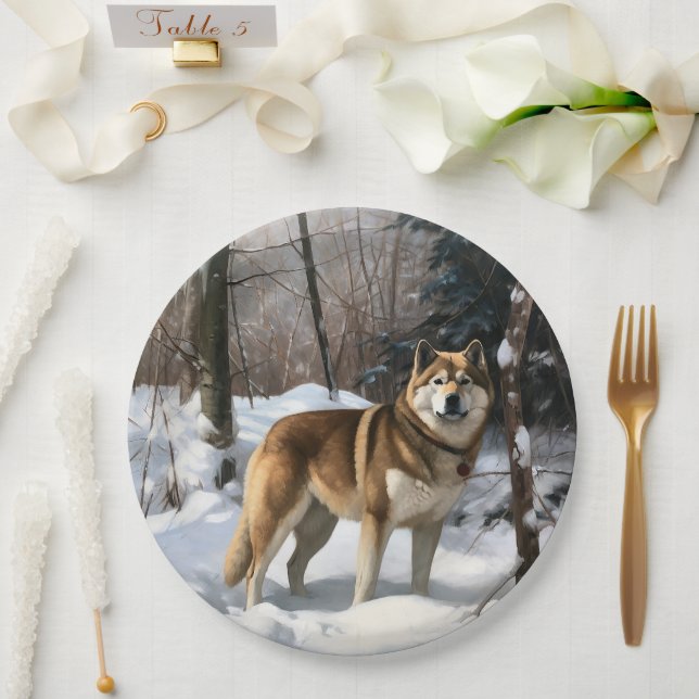 Akita Let It Snow Christmas  Paper Plate (Wedding)