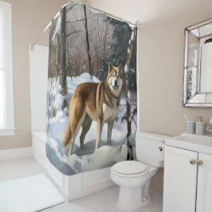 Akita Let It Snow Christmas Shower Curtain