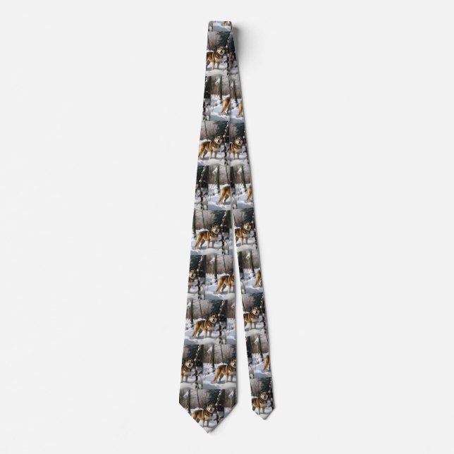 Akita Let It Snow Christmas  Tie (Front)