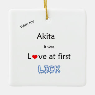 Akita Love at First Lick Ceramic Ornament