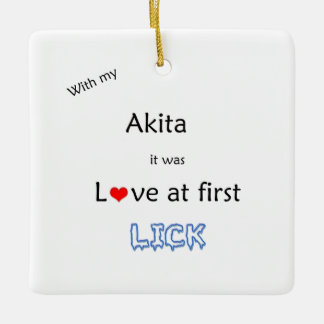 Akita Love at First Lick Ceramic Ornament