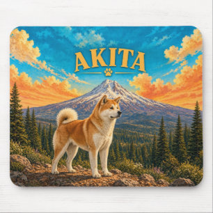 Akita, Mount Hood Vintage Watercolor Mouse Pad