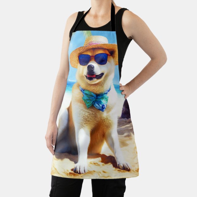 Akita on Beach, summer gift for dog lovers Gift Ta Apron (Insitu)
