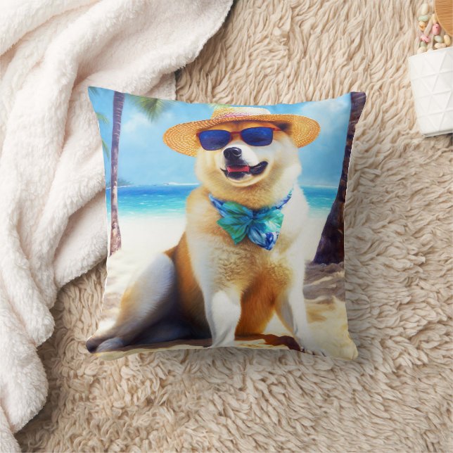Akita on Beach, summer gift for dog lovers Gift Ta Cushion (Blanket)
