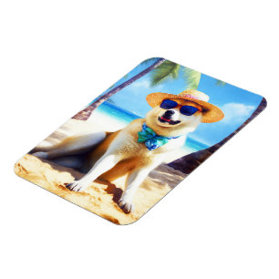 Akita on Beach, summer gift for dog lovers Gift Ta Magnet