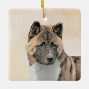 Akita Painting - Cute Original Dog Art Ceramic Ornament