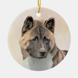 Akita Painting - Cute Original Dog Art Ceramic Tree Decoration