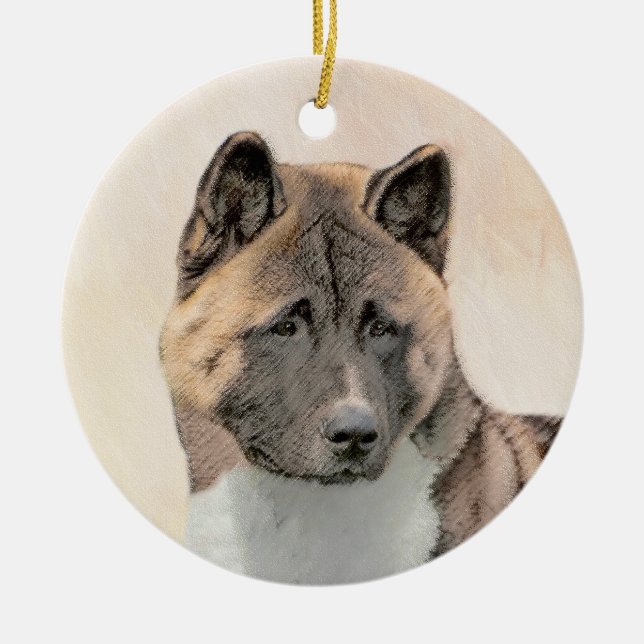 Akita Painting - Cute Original Dog Art Ceramic Tree Decoration (Front)