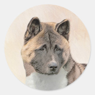 Akita Painting - Cute Original Dog Art Classic Round Sticker