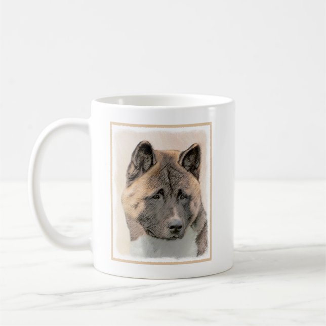 Akita Painting - Cute Original Dog Art Coffee Mug (Left)