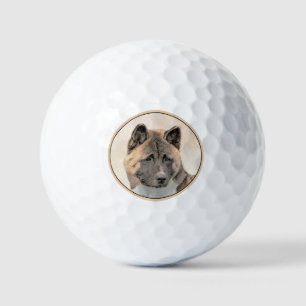 Akita Painting - Cute Original Dog Art Golf Balls