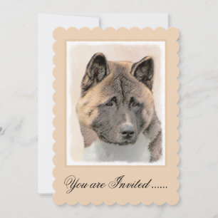 Akita Painting - Cute Original Dog Art Invitation
