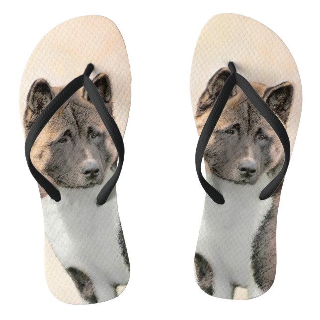 Akita Painting - Cute Original Dog Art Jandals (Footbed)