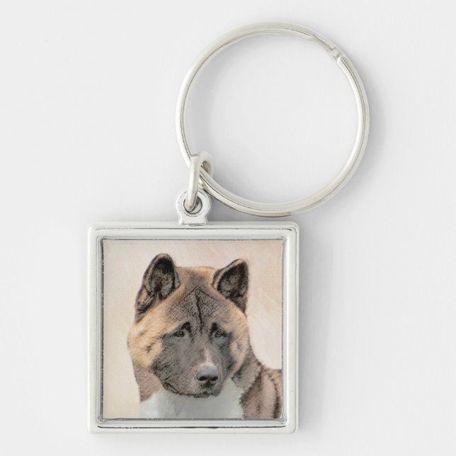 Akita Painting - Cute Original Dog Art Key Ring (Front)