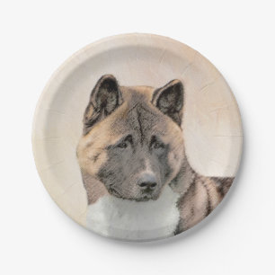 Akita Painting - Cute Original Dog Art Paper Plate