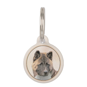 Akita Painting - Cute Original Dog Art Pet Tag