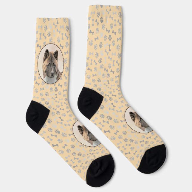 Akita Painting - Cute Original Dog Art Socks (Right)