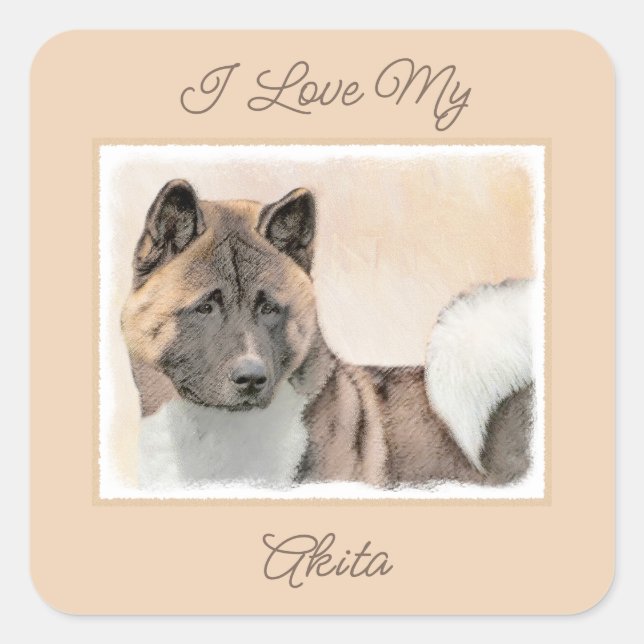 Akita Painting - Cute Original Dog Art Square Stic Sticker (Front)