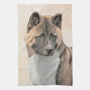 Akita Painting - Cute Original Dog Art Tea Towel