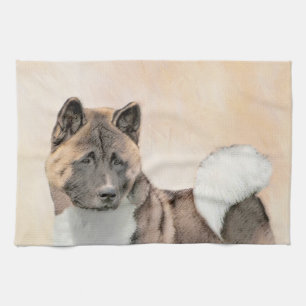 Akita Painting - Cute Original Dog Art Tea Towel