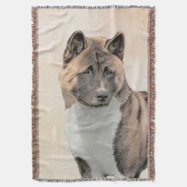 Akita Painting - Cute Original Dog Art Throw Blanket (Front Vertical)