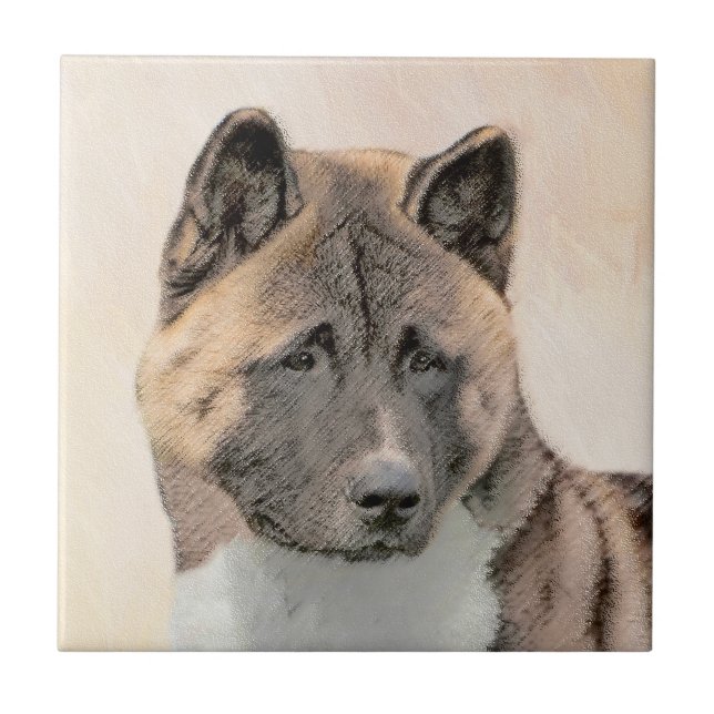 Akita Painting - Cute Original Dog Art Tile (Front)