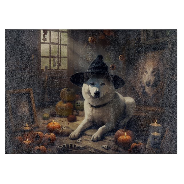 Akita Pumpkins Halloween Scary Cutting Board (Front)