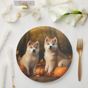 Akita Puppy Autumn Delight Pumpkin Paper Plate