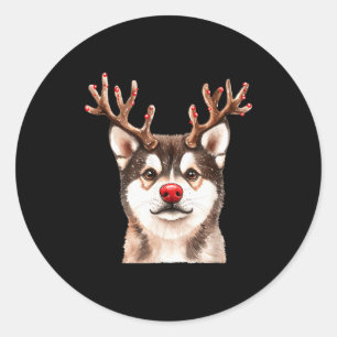 Akita Reindeer Christmas Lights Dog Lover Xmas Paj Classic Round Sticker